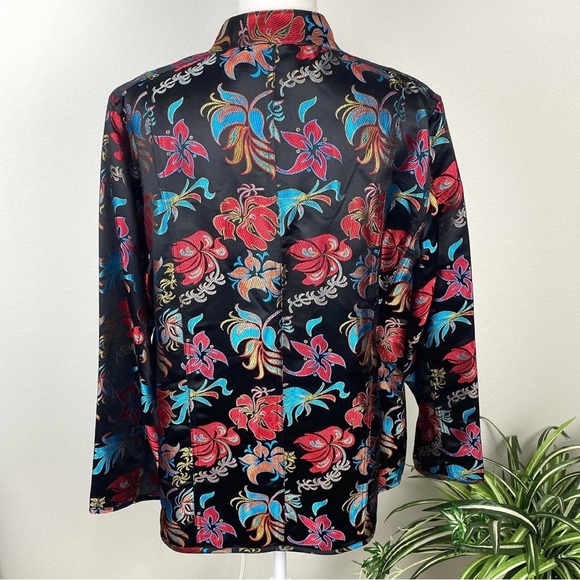 Chico’s, Plus Size Asian Silk Blend Blazer/Blouse Floral Design Sz 3 or Size 16 - Picture 8 of 11
